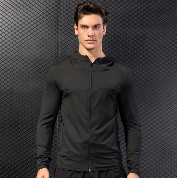 

men's hoodies & sweatshirts autumn and winter sports jacket fitness running training zipper casual hoodie windproof quick-drying 9003, Black