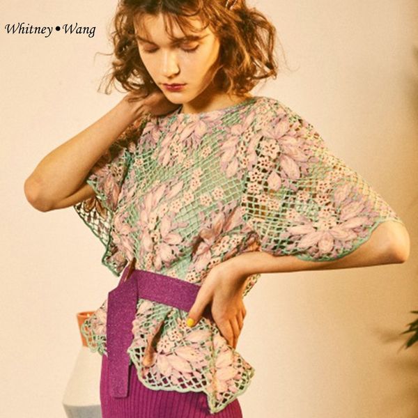 

whitney wang blouses woman 2019 summer fashion streetwear florals embroidery lace blouse women blusas shirt, White