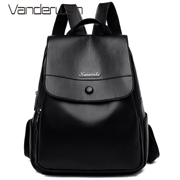 

women leather backpack 2020 large capacity female sac a dos school bags backpack for teenage girls travel