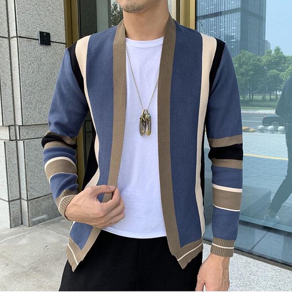 

no buttons design sweater men long sleeve cardigan mens v-neck sweaters color matching slim fit knitting casual style clothing, White;black