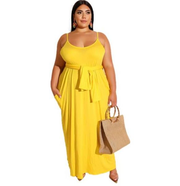 

leisure solid color sling dress plus size floor length dresses scoop neck candy color causal cool dress, Black;gray