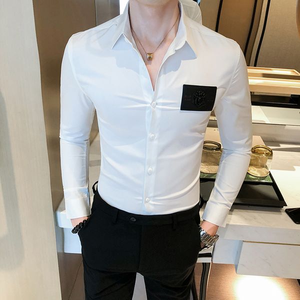 

2020 spring man shirt long sleeve white shirt men designer dress shirts, White;black