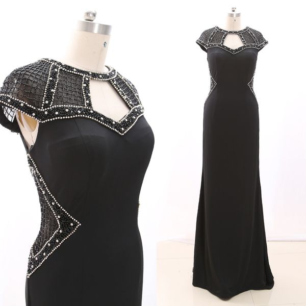 

macloth черный оболочка o шеи длиной до пола, длинные хрустальные джерси пром платья платье  268845 зазор, White;black