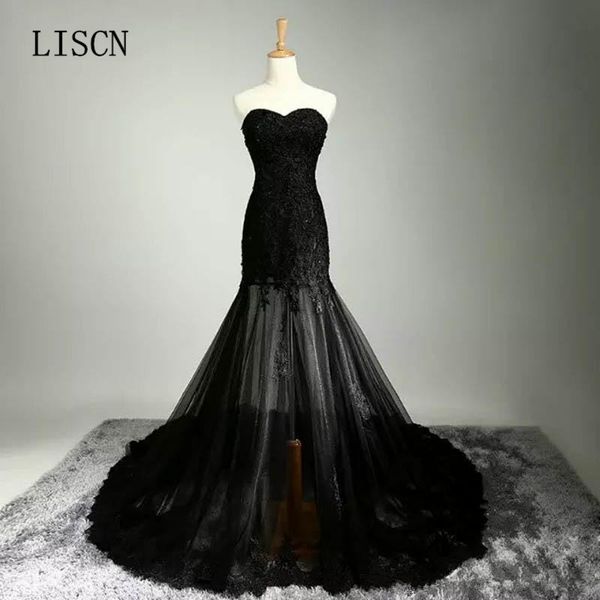 

fashion new vintage backless black tulle lace transparent gothic mermaid evening dresses formal party prom gowns appliques, White;black