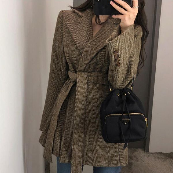 

spring and autumn women's coat casual striped british style belt decoration coat, Black