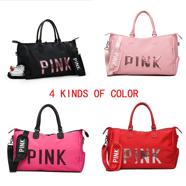 

Women Fashion 4 colour Traveling Shoulder Bags Large Capacity Sequin Pink letter Travel Bags Hand Luggage Bag Girl DHL free delivery