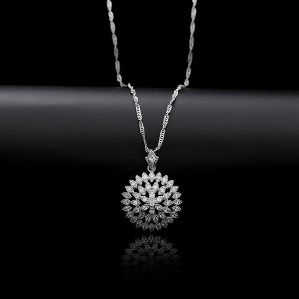 

элегантное обручальное белого цвет золото ожерелье для женщин lady hollow цветы моды fine подвеска ожерелье cz ювелирных изделий, Silver