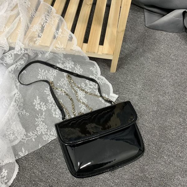 

women patent leather messenger bag, brand designer chain bag, black women crossbody bolsa feminina mobile wallet