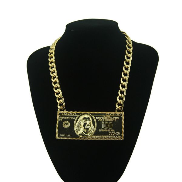 

hip hop big heavy 100 dollar sqaure pendants necklace for men rapper jewelry with 40+7cm cuban chain, Silver