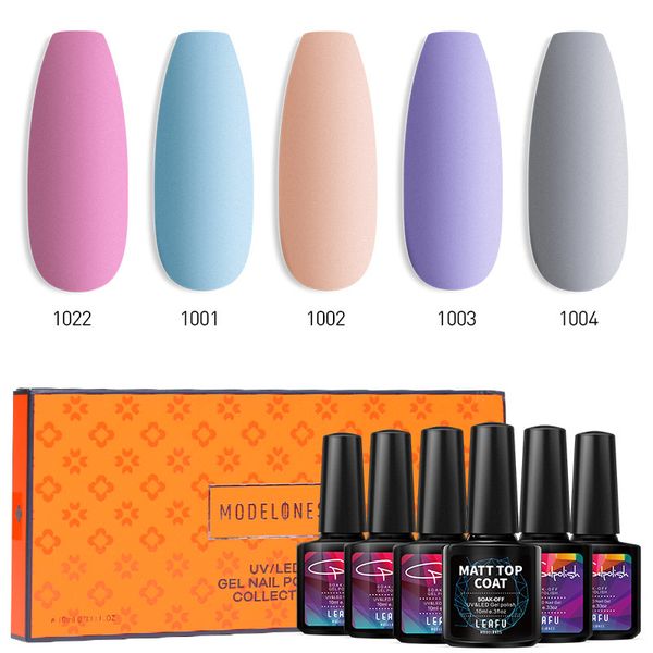 

modelones 6pcs/lot gel nail polish with matte coat nail art gel soak off polish kits long lasting semi permanent, Red;pink