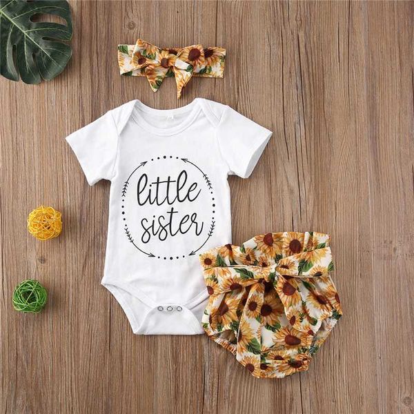 

clothing sets summer born baby girl clothes set letter short sleeve romper flower pants headband 3pcs infant outfits, White