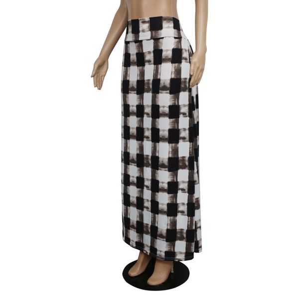 

high waist elastic pencil long skirt femme women's plaid print skirts stretch comfortable hip package slim bodycon skirtbb4, Black