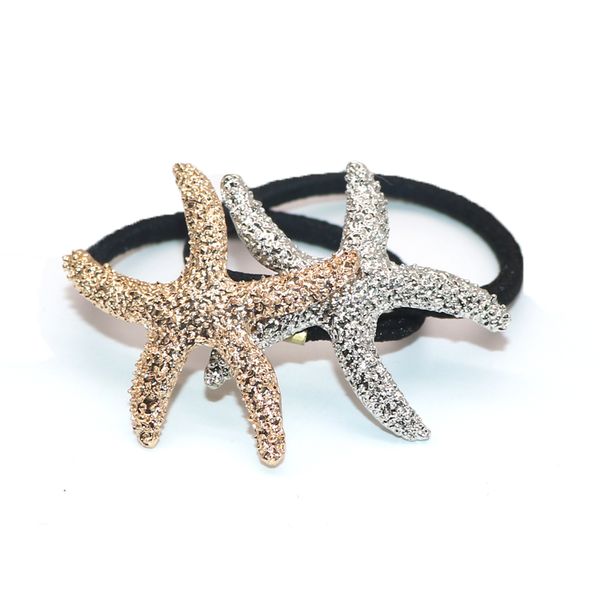

5pcs rubber elastic hair ties rings ponytail hold fashion metallic sea star elastic hair ropes styling braider accessories, Brown