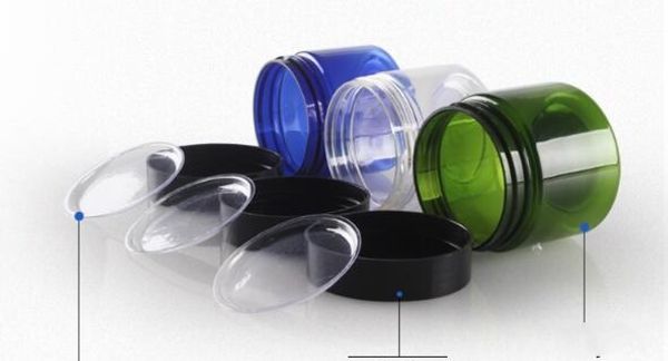 50 g transparente kleine Kunststoff-PET-Gläser mit Aluminiumdeckel, blauer leerer Kosmetikprobenbehälter mit Metalldeckel