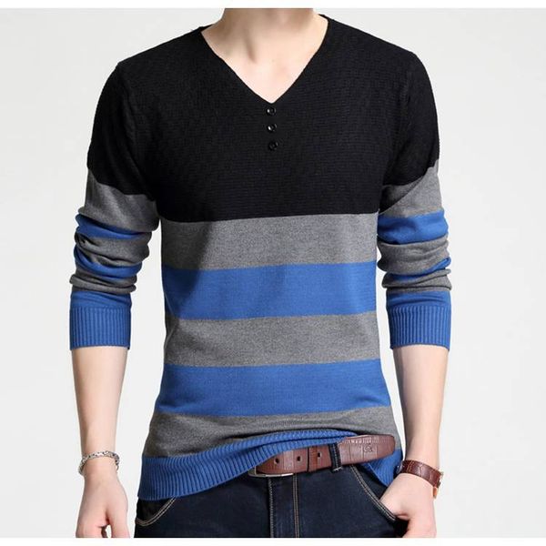 

#1306 spring autumn striped slim knitted sweater hombre pull homme mens sweaters v neck with buttons fashion plus size xxxxl, White;black