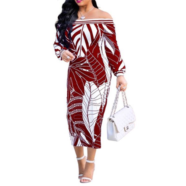 

2019 women word shoulder dresses europe and the united states fashion women's long-sleeved printed skirt wrapped chest dress, Black;gray