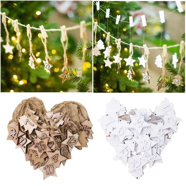

24pcs christmas calendar diy hanger wood decoration christmas advent calendar hanging card tree xmas decoration
