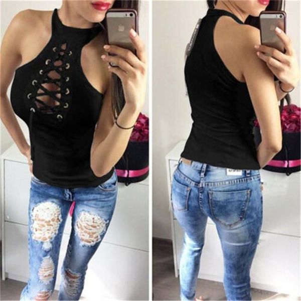 

color sleeveless fashion bandage style womens vest casual female clothing summer female designer halter solid, White