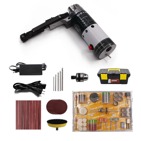 

portable mini electric belt sander grinder hand-held small grinding machine kit with sanding belts tool case grinding heads