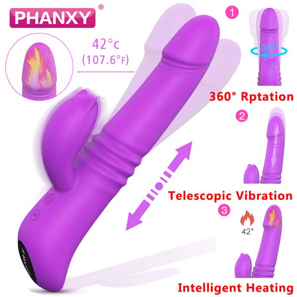 Phanxy G Spot vibrador vibrador vibrador para mulheres girando vibração dupla silicone aquecimento fêmea clitt massager brinquedos sexuais para as mulheres mx191228