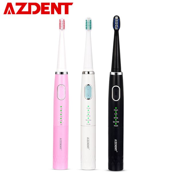 

azdent 5 modes sonic electric toothbrush for adults +3 replacement head battery waterproof tooth brush timer dropshipping