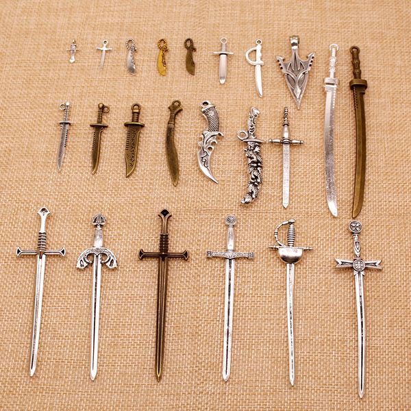 

60 pieces metal charms for jewelry making weapon sword fencing knife hj120, Bronze;silver