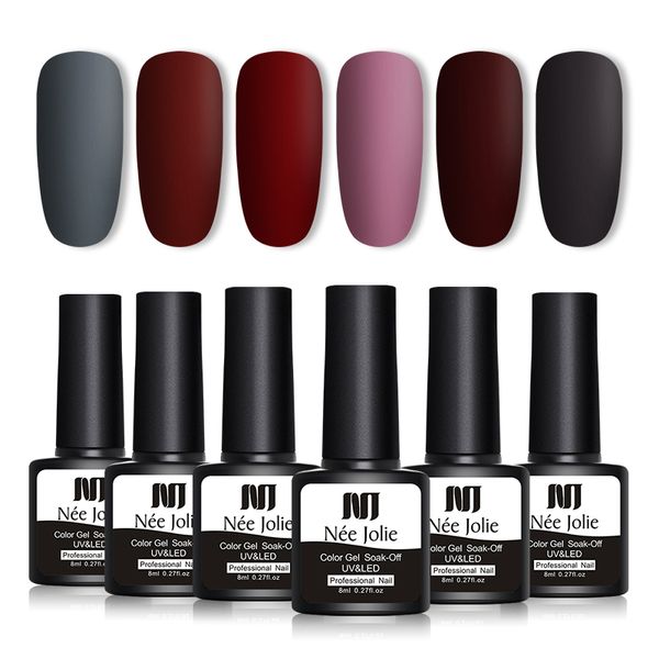 

nee jolie 1 bottle 8ml matte nail gel polish fall and winter series colorful soak off uv gel varnish for nail art beauty design, Red;pink