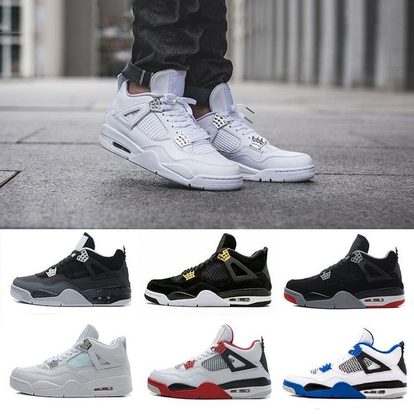 

new 4 pure money royalty white cement bred military blue mens women basketball shoes 4s sneakers