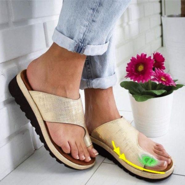 

leather women flat slippers sole ladies casual soft toe foot correction sandal orthopedic bunion corrector shoes, Black