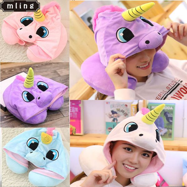 

mling 1pc unicorn hooded u-shaped pillow flying neck pillow neck office nap