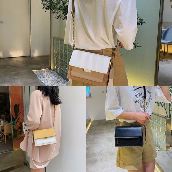 

summer slanting chain package 2020 all-match chain bag single shoulder foreign style contrast color pu women's bag, White