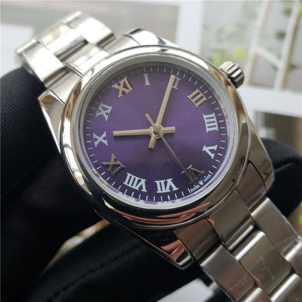 

women fashion luxury watch roman numeral display 31mm and 36mm stainless steel automatic movement mechnical casual dress watch, Slivery;brown