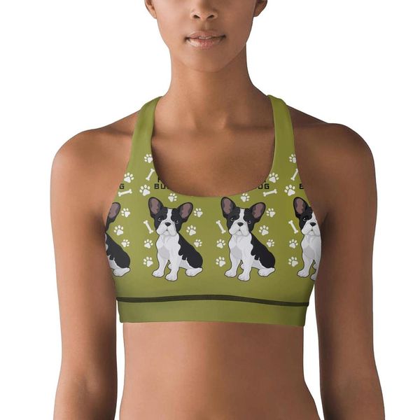 

women's yoga vestfrench bulldog cute bone small canine breed green design coolsports bra humorous sports underwear french chihuahua dog, Black;white