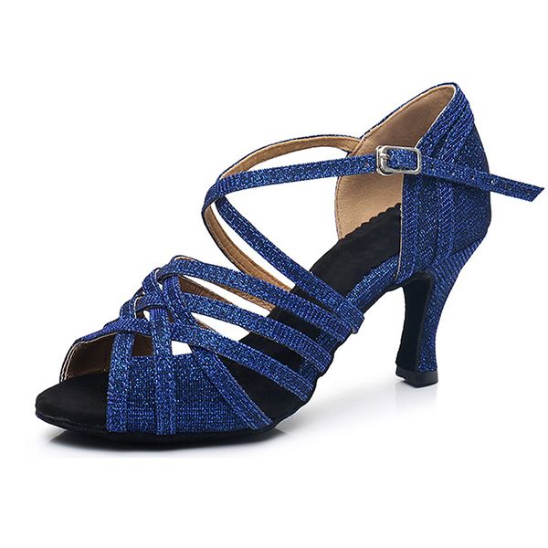 

woman ballroom latin dance shoes high-heeled 5/6/7.5/8cm blue silver salsa social party shoes female tango dance va30