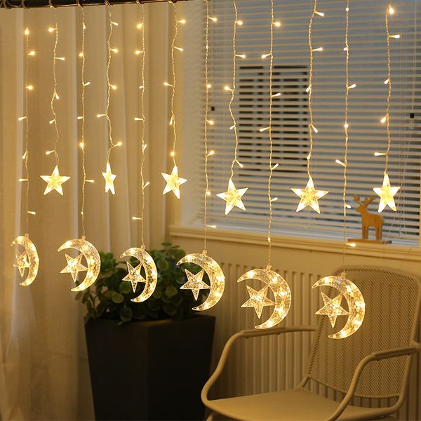 

christmas decorations for home navidad 2019 new year star moon snowflake led curtain lights string natal christmas garland. q