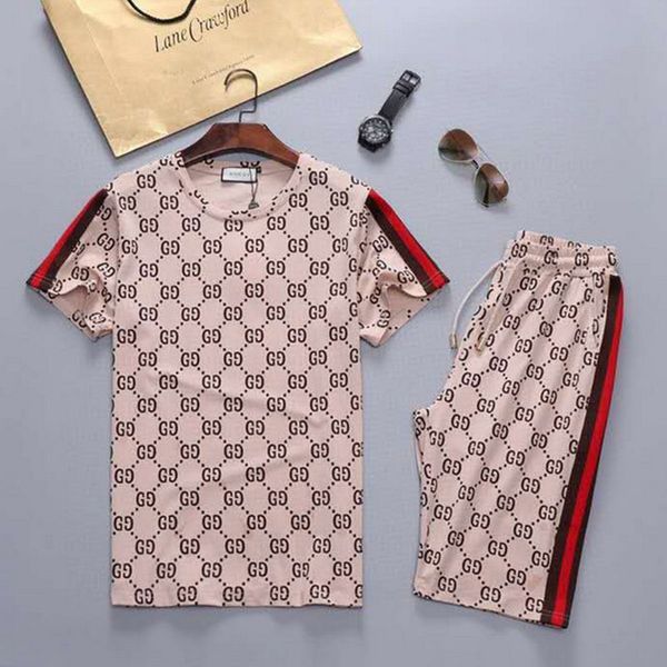 

2020 мужская дизайнерская мода спортивный костюм буквы вышивка роскошные летние спортивная одежда короткие рукава пуловер бегун брюки костюм, Gray