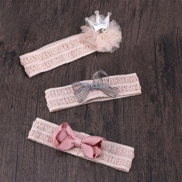 

new fashion baby girls headwear 3pcs cute crown baby headband bow girls headbands children rubber band hair accessories, Slivery;white
