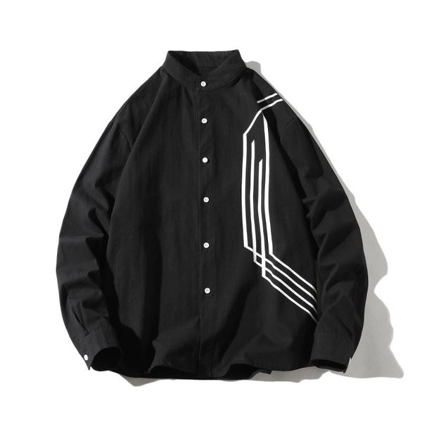 

fashion men casual shirt spring autumn men's business shirt personality long sleeve striped shirts male black, White;black