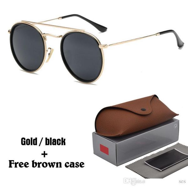 

classic sunglasses for women metal frame double bridge sun glasses steampunk goggle 11 colors with brown cases and box, White;black