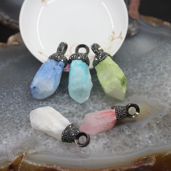 

new 5pcs/lot,5 colors choice raw crystal large point pendant,black rhinestones craft caps quartz necklace charms jewelry making, Bronze;silver