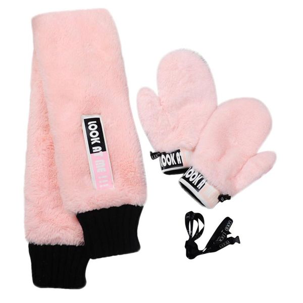 

jaycosin new fashion winter women gloves cute cartoon plush mittens gloves hanging neck scarf sets j5, Blue;gray