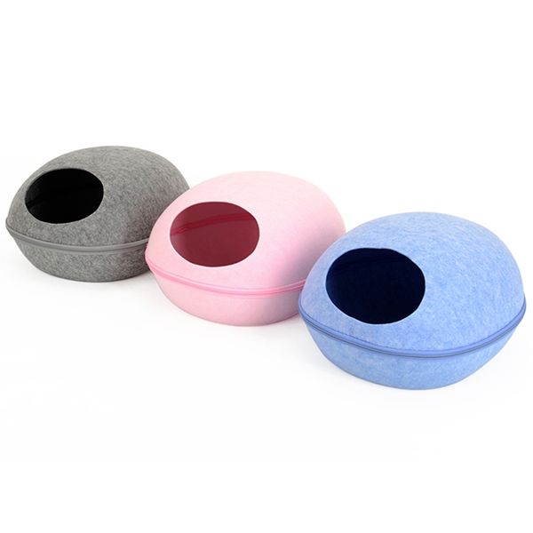 

bmby-dog cat bed cave sleeping bag zipper egg shape felt cloth pet house nest cat basket products for cats animals supplies