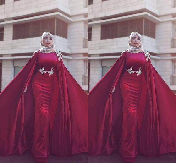 

dark red dubai arabic muslim mermaid event prom dresses 2020 long jewel neck with capes formal dresses evening gowns yousef aljasm, Black