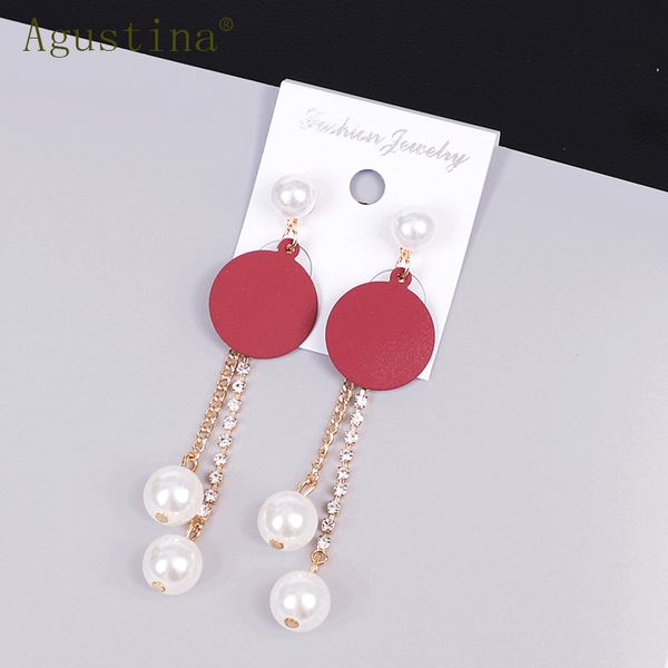

agustina 2020 trendy fashion crystal pearl charm drop earrings jewelry women bohemian wedding cute earrings statement wholesale, Silver