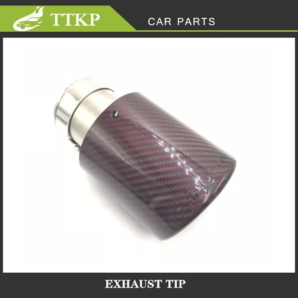

one piece air inlet 63mm air outlet 89 / 114mmak car general muffler gloss red carbon fiber + stainless steel exhaust pipe tip