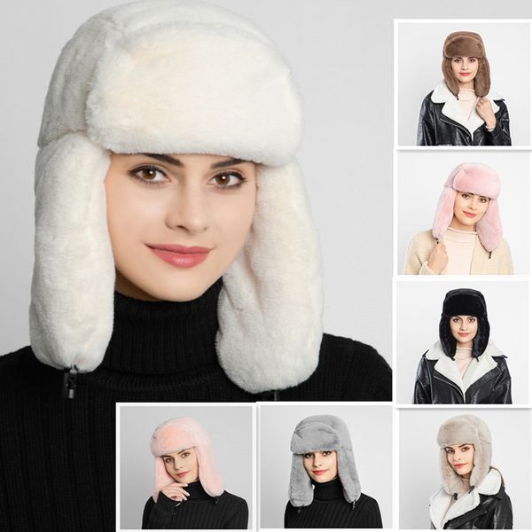 

winter women bomber hats cap men velvet warm thickened ear flaps winter hats for women russian bomber hat earflap caps new 2019, Blue;gray
