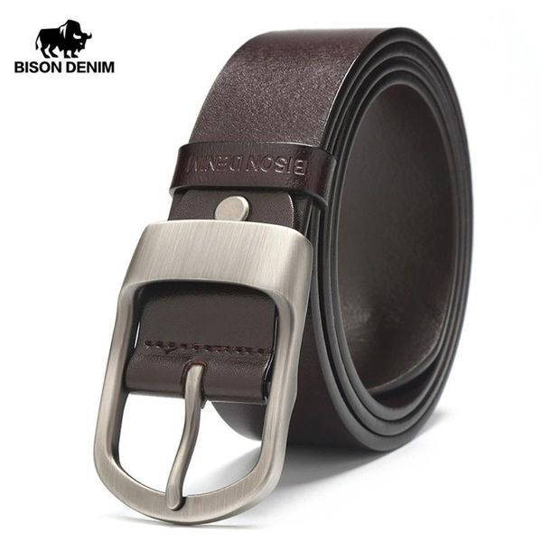 

bison denim famous men belt jeans genuine leather pin buckle cowboy belts for male vintage brand cowhide belt waistband n71228, Black;brown