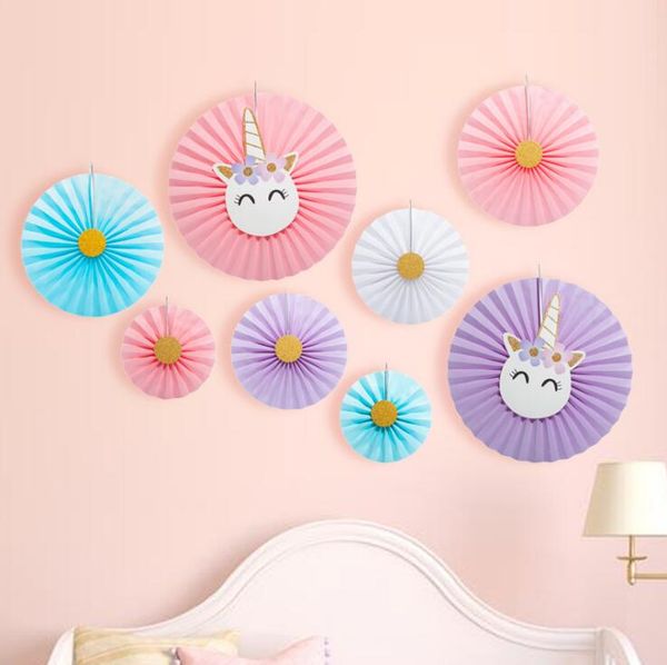 2019 unicorn tissue paper cut out paper fan pinwheels handmade hanging flower paper crafts showers wedding party birthday festival decor from paper flower cut out