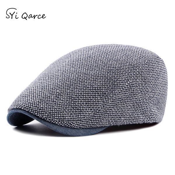 

syi qarce men's beret hat gatsby newsboy adjustable beret cap for men spring autumn winter warm western style hat nm526-28, Blue;gray