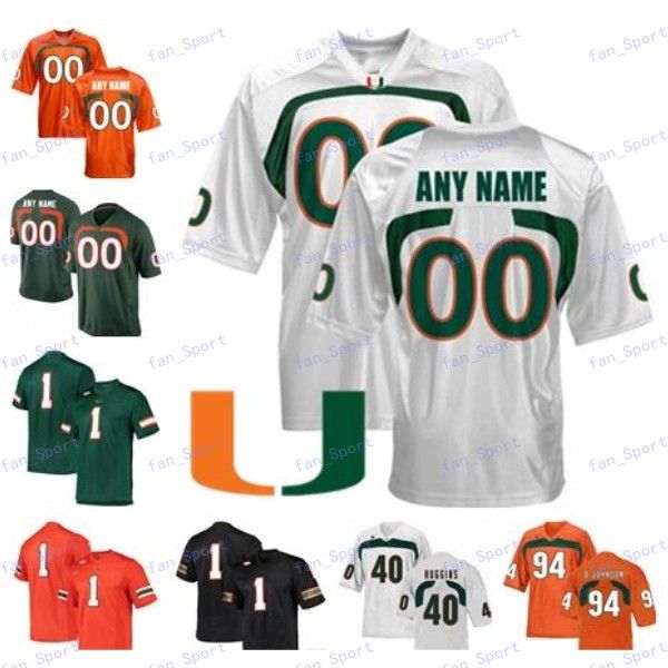 

custom miami hurricanes football jersey any name number #55 shaquille quarterman 18 tate martell 15 jarren williams 9 brevin 7 al blades jr, Black
